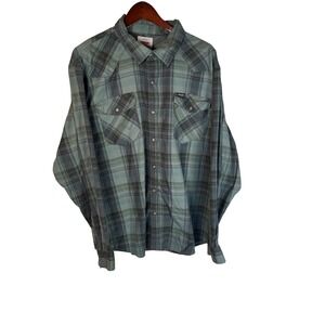 Wrangler Shirt Men's 2XL Pearl Snap‎ Western Plaid Country Cowboy Long-sleeve